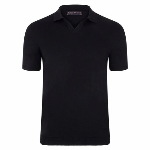 Mens Ultra Fine Cotton Buttonless Polo Shirt  Black