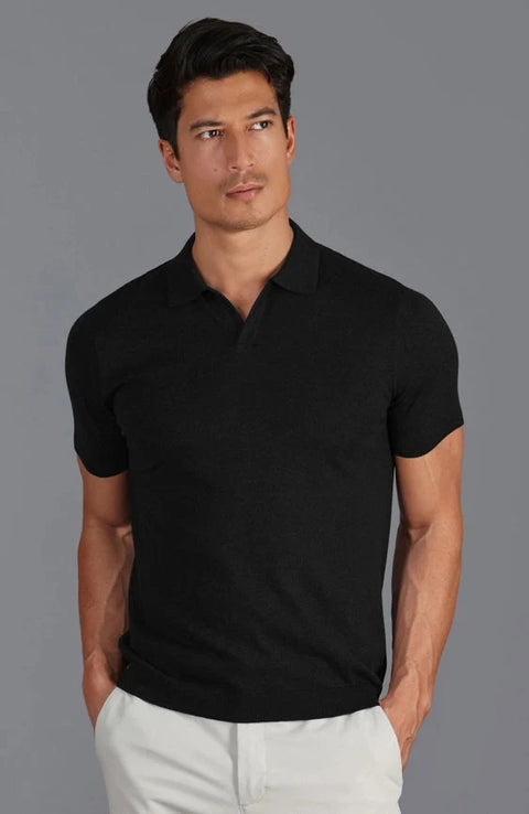 Mens Ultra Fine Cotton Buttonless Polo Shirt  Black