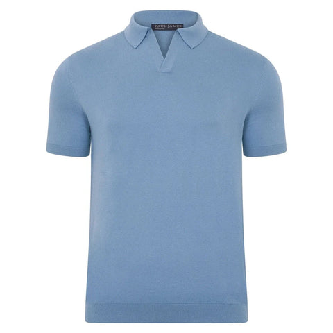 Mens Ultra Fine Cotton Buttonless Polo Shirt Bluestone