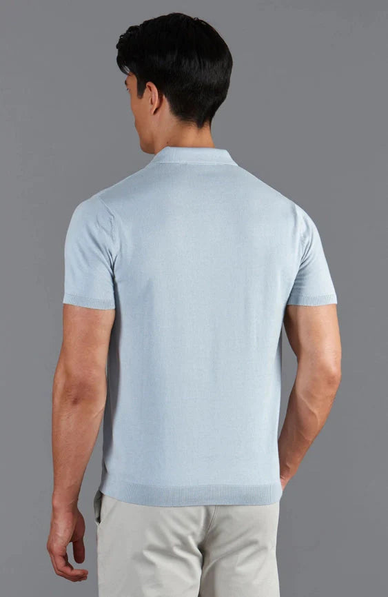 Mens Ultra Fine Cotton Buttonless Polo Shirt  Chalk Blue