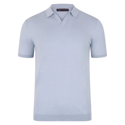 Mens Ultra Fine Cotton Buttonless Polo Shirt  Chalk Blue