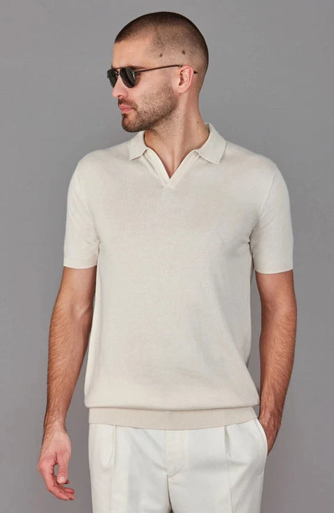 Mens Ultra Fine Cotton Buttonless Polo Shirt Ecru