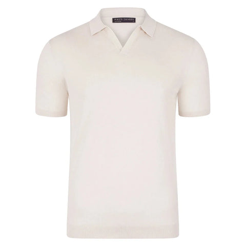 Mens Ultra Fine Cotton Buttonless Polo Shirt Ecru