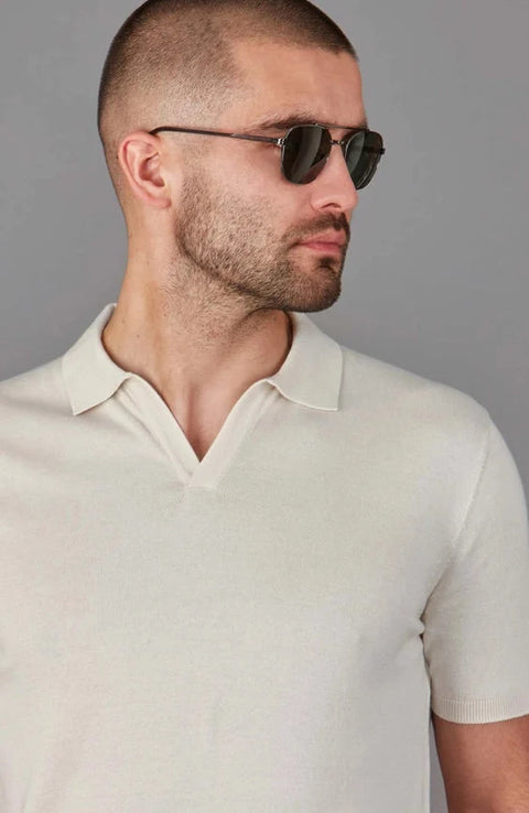 Mens Ultra Fine Cotton Buttonless Polo Shirt Ecru
