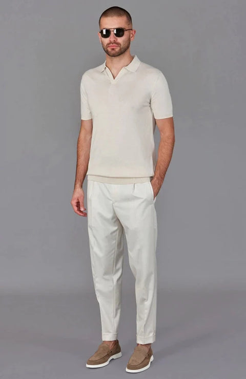 Mens Ultra Fine Cotton Buttonless Polo Shirt Ecru