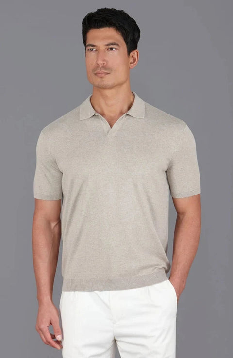 Mens Ultra Fine Cotton Buttonless Polo Shirt Fawn