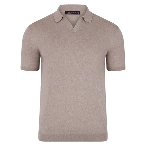 Mens Ultra Fine Cotton Buttonless Polo Shirt Fawn