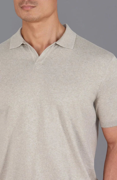 Mens Ultra Fine Cotton Buttonless Polo Shirt Fawn