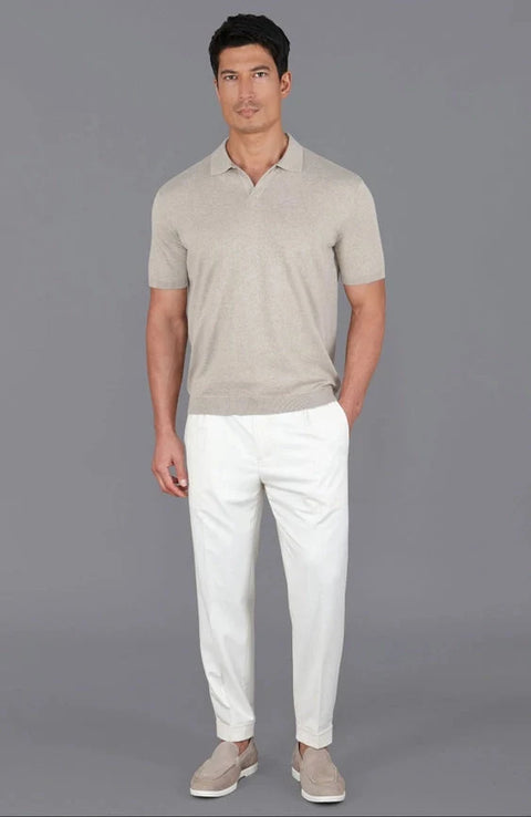 Mens Ultra Fine Cotton Buttonless Polo Shirt Fawn