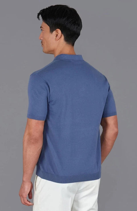 Mens Ultra Fine Cotton Buttonless Polo Shirt Indigo Blue