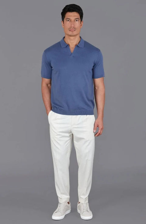 Mens Ultra Fine Cotton Buttonless Polo Shirt Indigo Blue