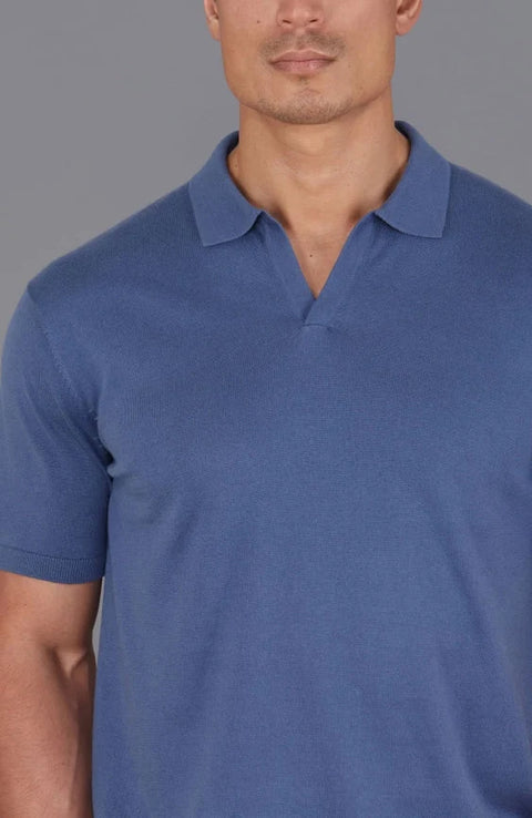Mens Ultra Fine Cotton Buttonless Polo Shirt Indigo Blue