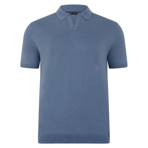 Mens Ultra Fine Cotton Buttonless Polo Shirt Indigo Blue