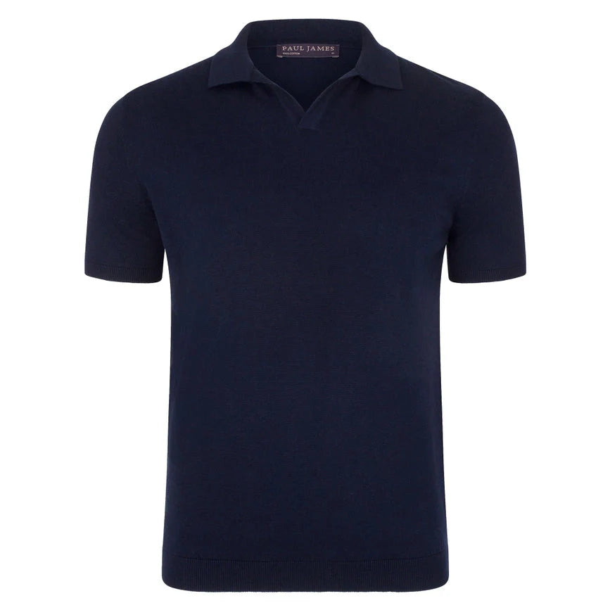 Mens Ultra Fine Cotton Buttonless Polo Shirt Navy