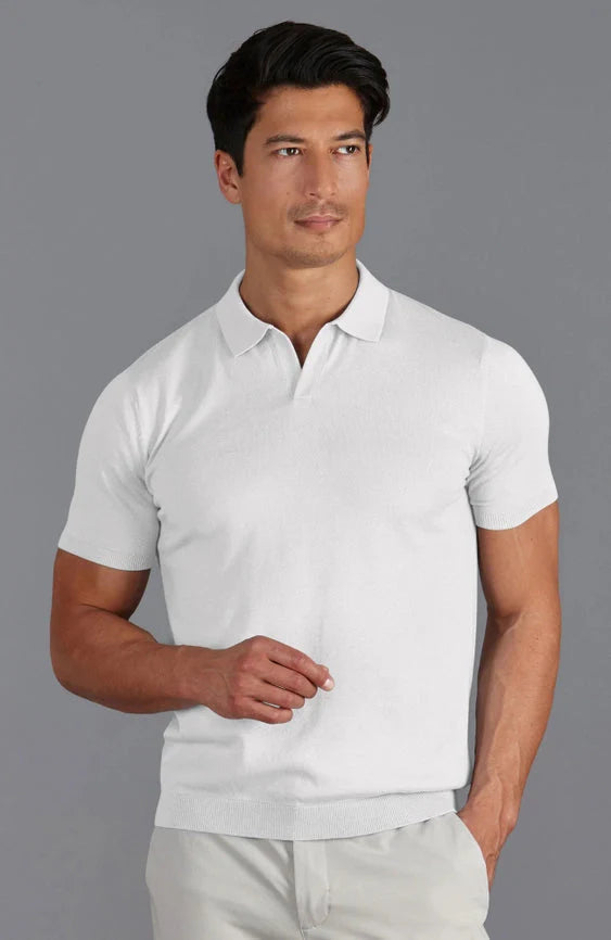 Mens Ultra Fine Cotton Buttonless Polo Shirt White