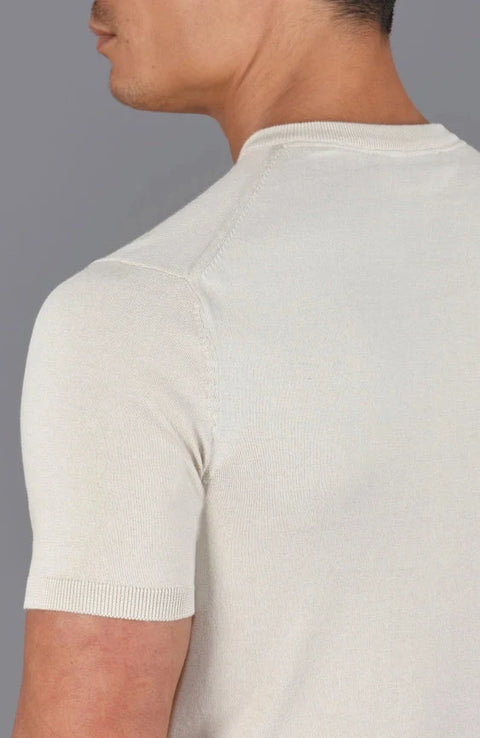 Mens Ultra Fine Cotton High V Neck Knitted T-Shirt  Birch