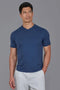 Mens Ultra Fine Cotton High V Neck Knitted T-Shirt Blue Melange