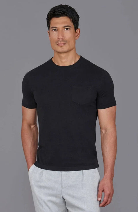 Mens Ultra Fine Cotton Knitted Pocket T-Shirt Black