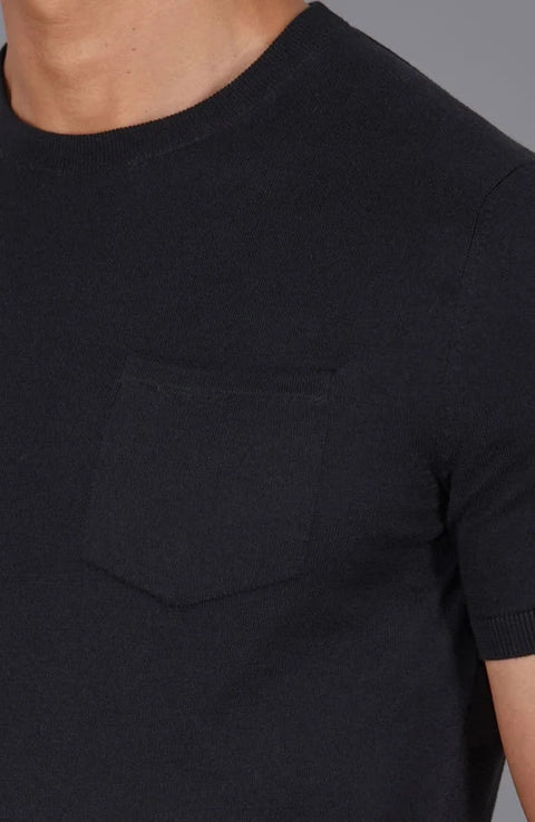 Mens Ultra Fine Cotton Knitted Pocket T-Shirt Black