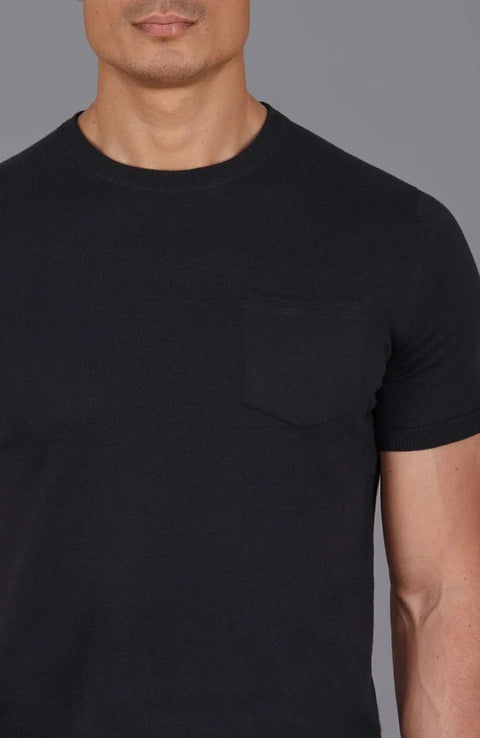 Mens Ultra Fine Cotton Knitted Pocket T-Shirt Black