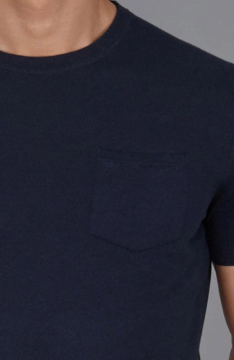 Mens Ultra Fine Cotton Knitted Pocket T-Shirt Navy