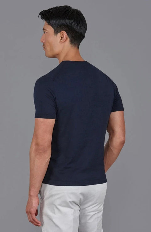 Mens Ultra Fine Cotton Knitted Pocket T-Shirt Navy