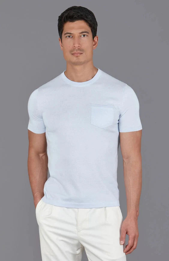 Mens Ultra Fine Cotton Knitted Pocket T-Shirt Pale Blue