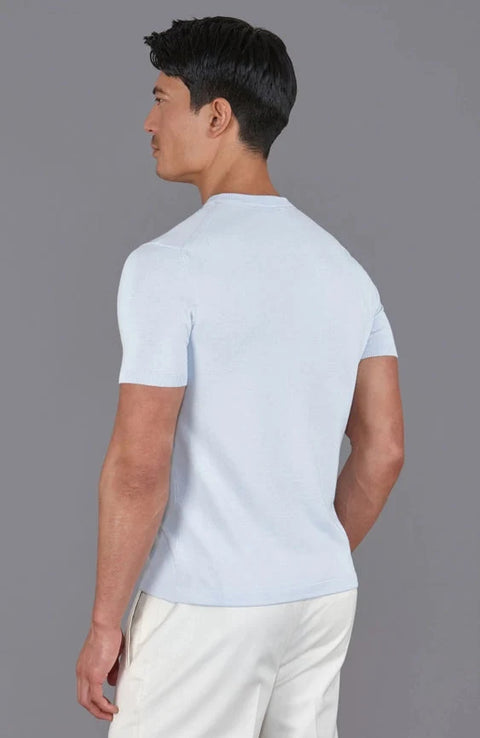 Mens Ultra Fine Cotton Knitted Pocket T-Shirt Pale Blue