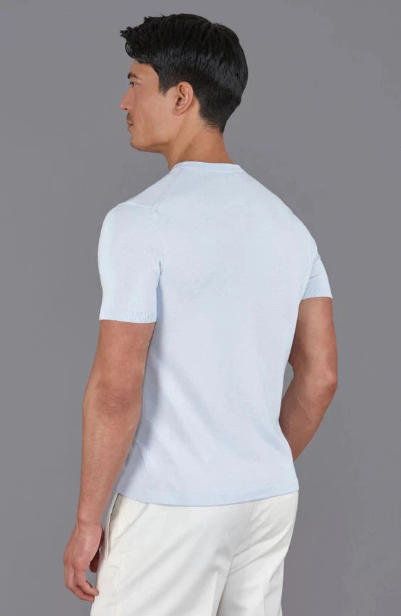 Mens Ultra Fine Cotton Knitted Pocket T-Shirt Pale Blue