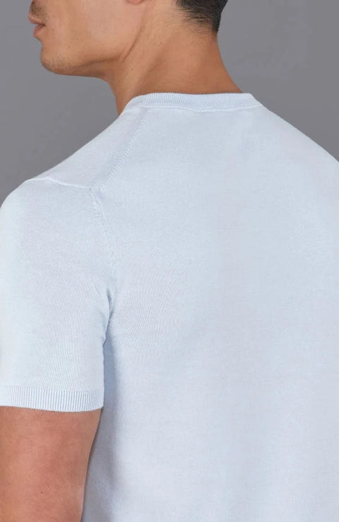 Mens Ultra Fine Cotton Knitted Pocket T-Shirt Pale Blue