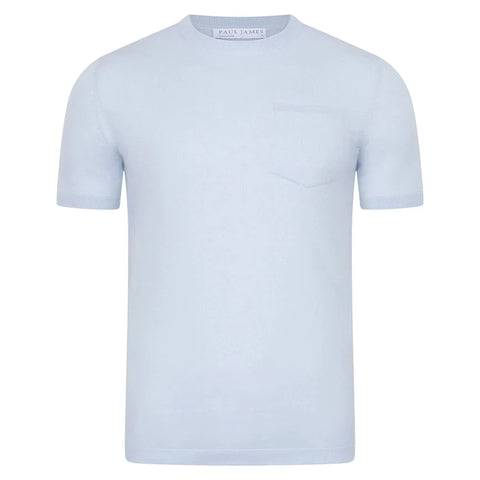 Mens Ultra Fine Cotton Knitted Pocket T-Shirt Pale Blue