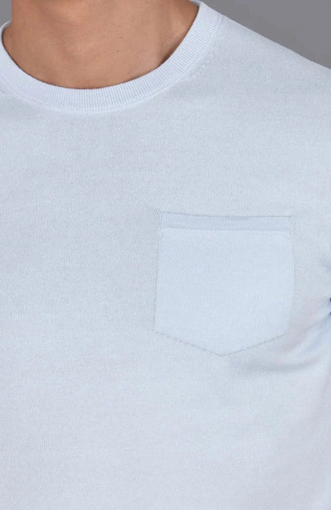 Mens Ultra Fine Cotton Knitted Pocket T-Shirt Pale Blue