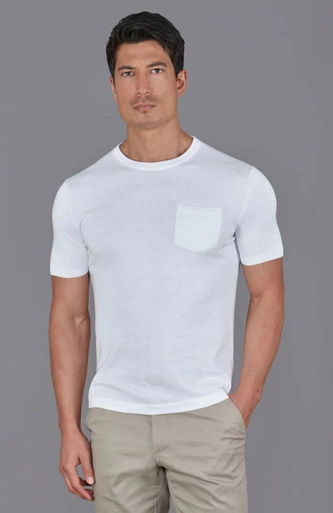 Mens Ultra Fine Cotton Knitted Pocket T-Shirt White