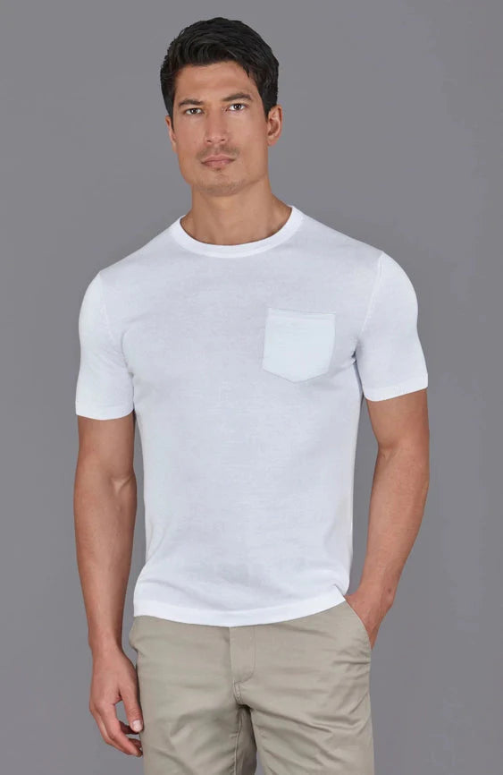 Mens Ultra Fine Cotton Knitted Pocket T-Shirt White