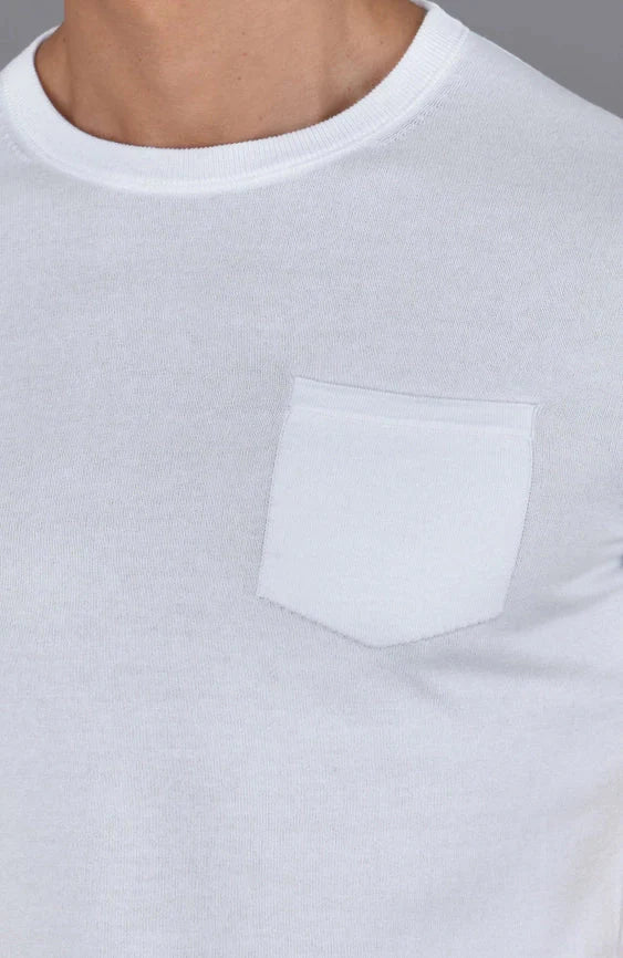 Mens Ultra Fine Cotton Knitted Pocket T-Shirt White