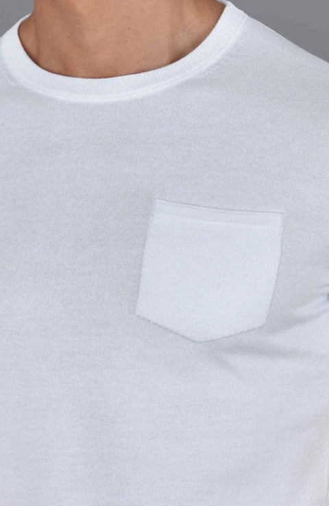 Mens Ultra Fine Cotton Knitted Pocket T-Shirt White
