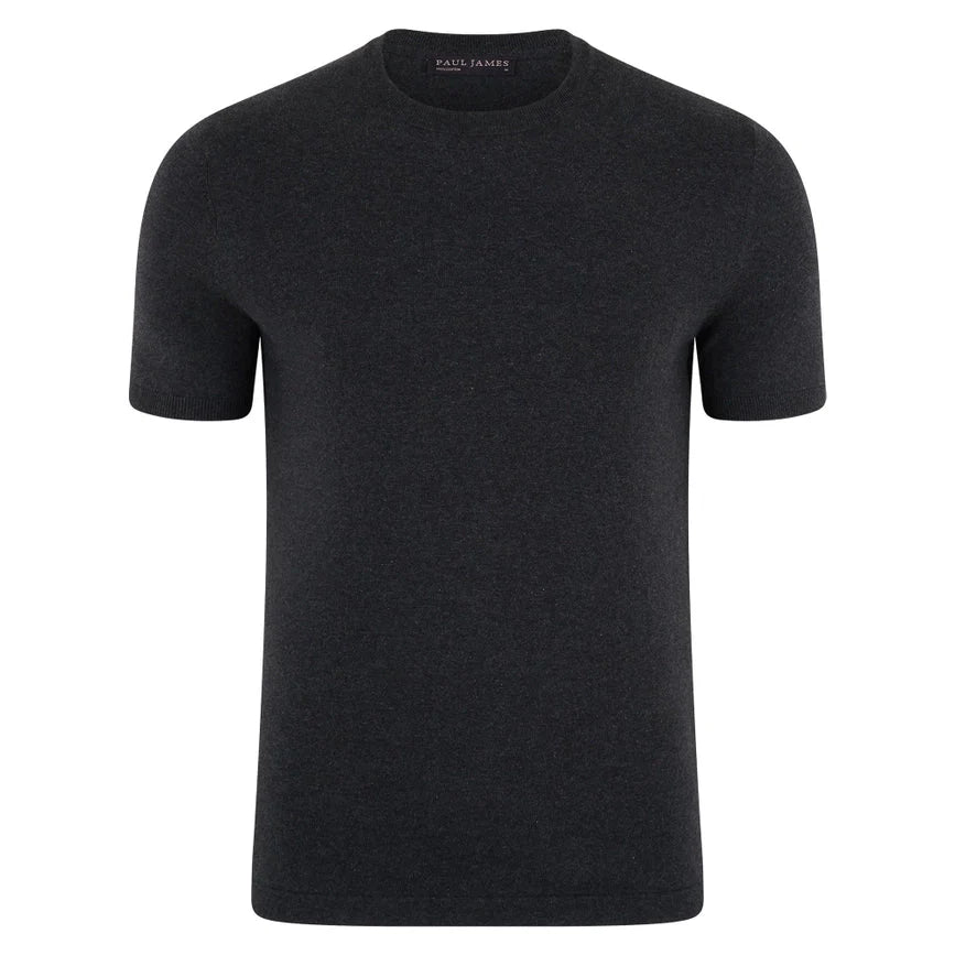 Mens Ultra Fine Cotton Knitted T-Shirt  Anthracite