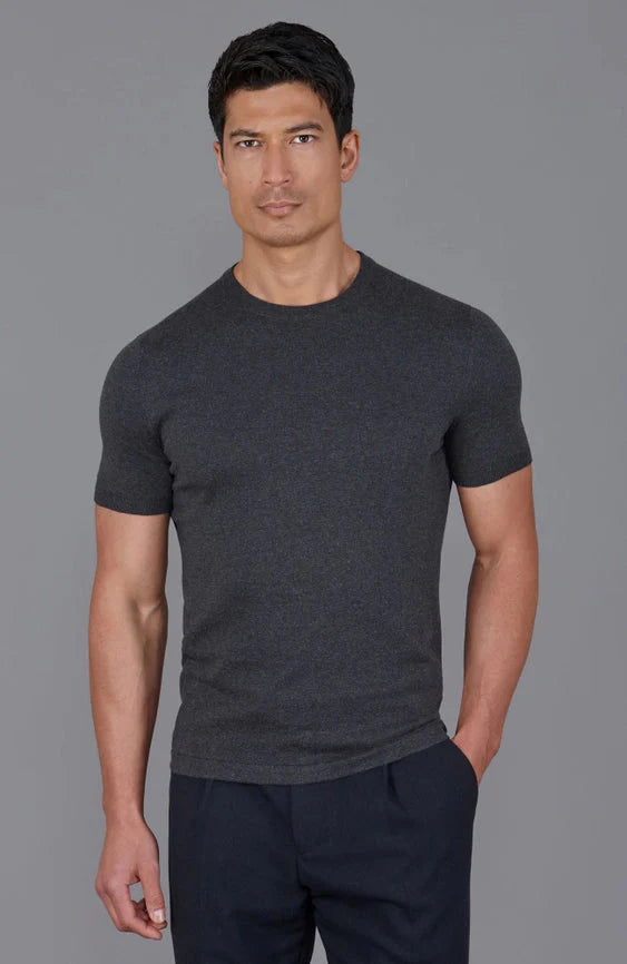 Mens Ultra Fine Cotton Knitted T-Shirt  Anthracite