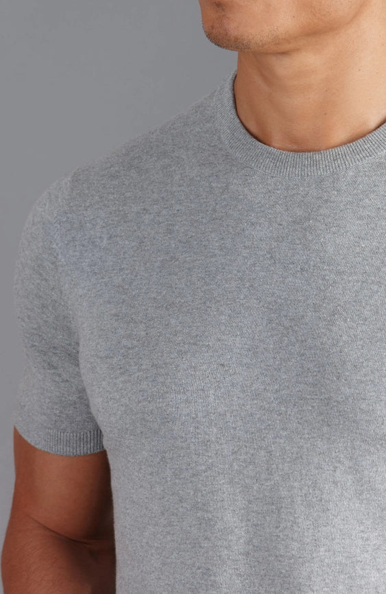 Mens Ultra Fine Cotton Knitted T-Shirt  Ash Grey