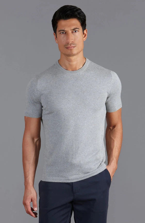 Mens Ultra Fine Cotton Knitted T-Shirt  Ash Grey