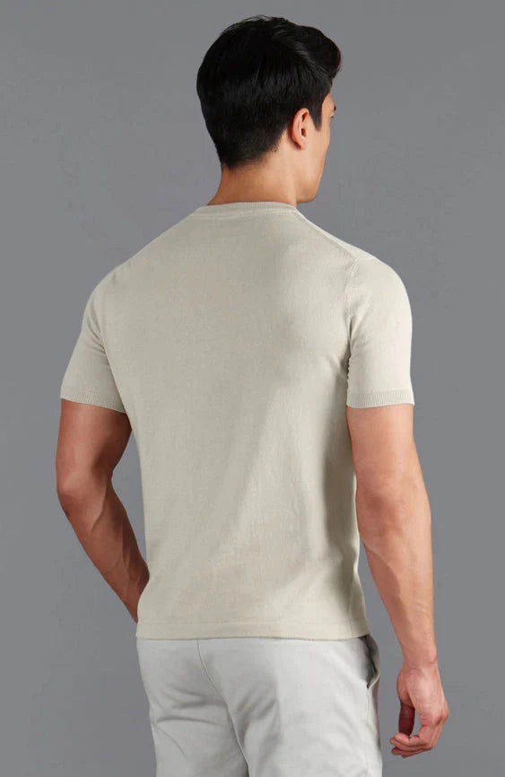 Mens Ultra Fine Cotton Knitted T-Shirt  Birch