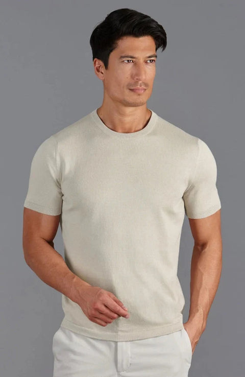 Mens Ultra Fine Cotton Knitted T-Shirt  Birch