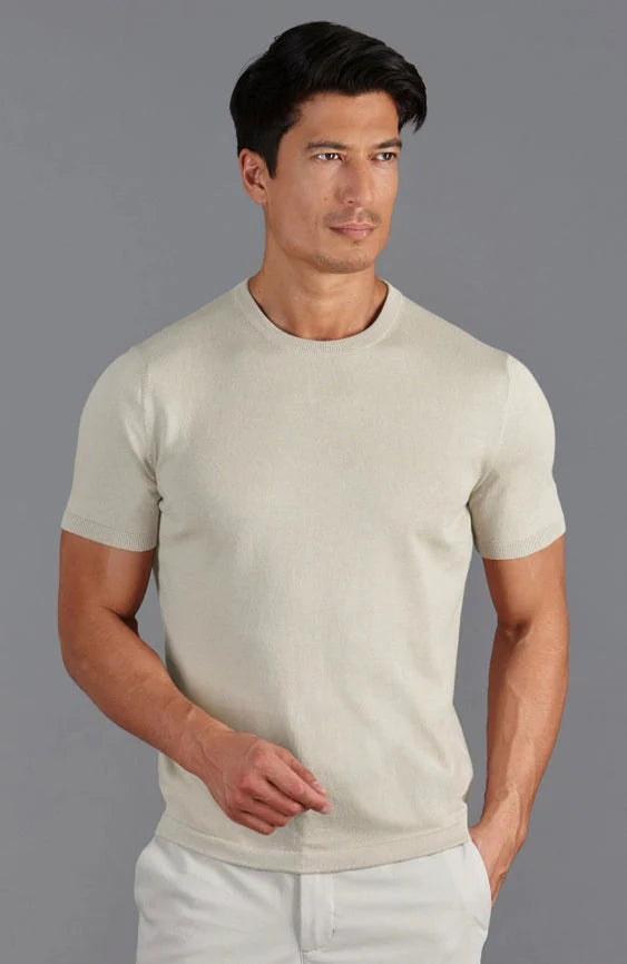 Mens Ultra Fine Cotton Knitted T-Shirt  Birch