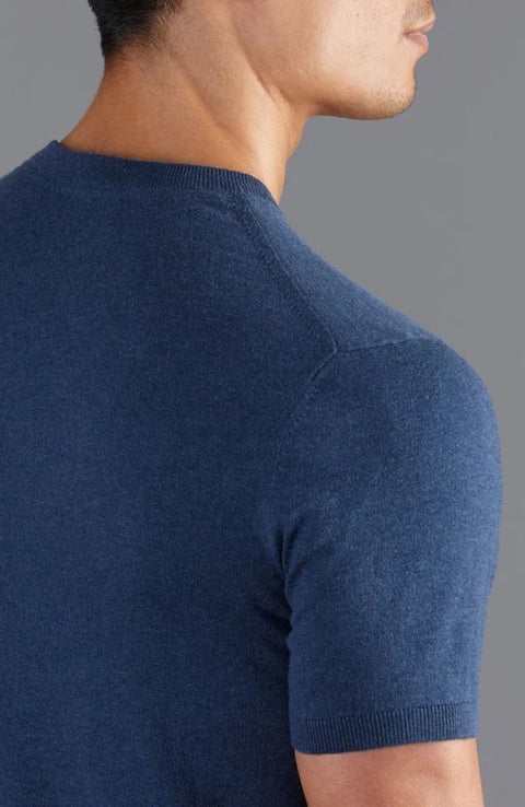 Mens Ultra Fine Cotton Knitted T-Shirt  Blue Melange