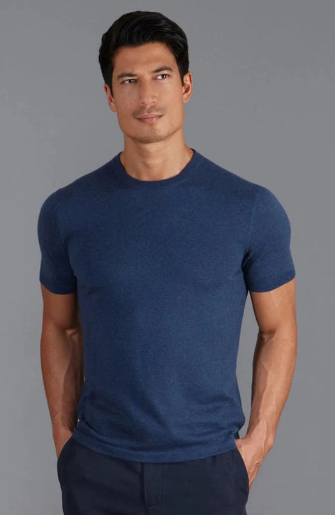 Mens Ultra Fine Cotton Knitted T-Shirt  Blue Melange