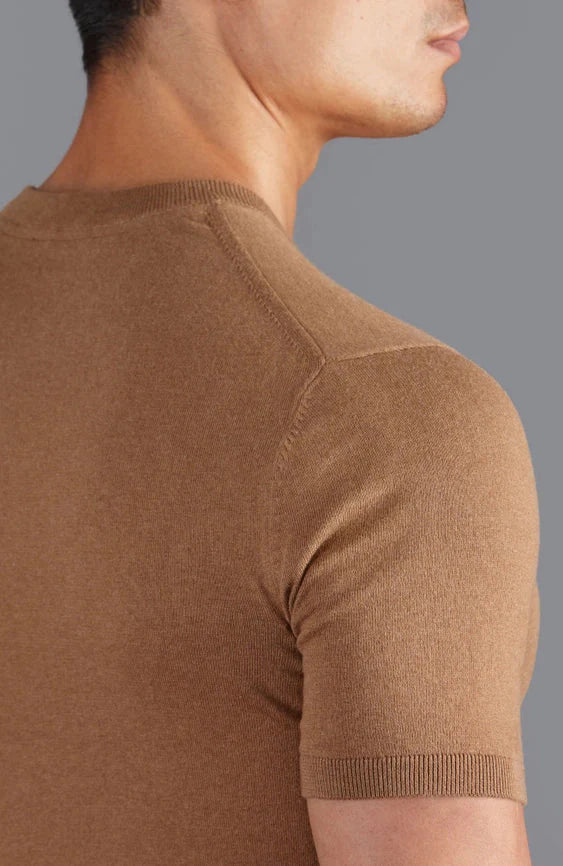 Mens Ultra Fine Cotton Knitted T-Shirt Camel