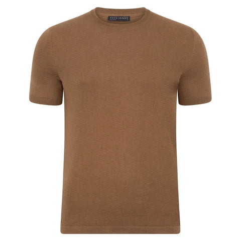 Mens Ultra Fine Cotton Knitted T-Shirt Camel