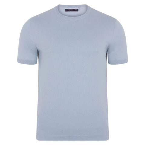 Mens Ultra Fine Cotton Knitted T-Shirt  Chalk Blue