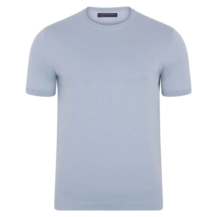 Mens Ultra Fine Cotton Knitted T-Shirt  Chalk Blue