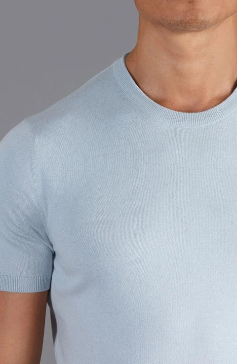 Mens Ultra Fine Cotton Knitted T-Shirt  Chalk Blue